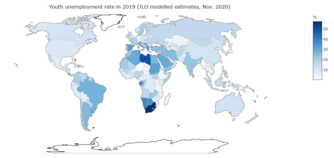 Youth unemployment rate in 2019 (ILO modelled estimates, Nov. 2020